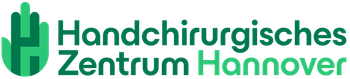 Ein Logo für das Handchirurgiezentrum Hannover mit einer grünen Hand