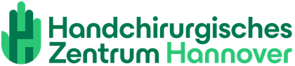 Ein Logo für das Handchirurgiezentrum Hannover mit einer grünen Hand