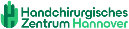 Ein Logo für das Handchirurgiezentrum Hannover mit einer grünen Hand