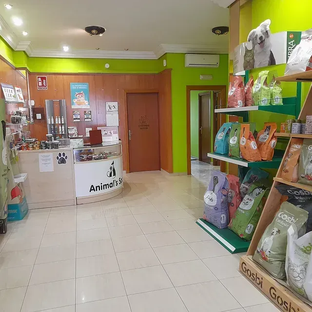 Una tienda llena de bolsas de comida para perros.