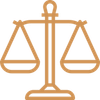 Un dibujo lineal de una balanza de la justicia sobre un fondo blanco.