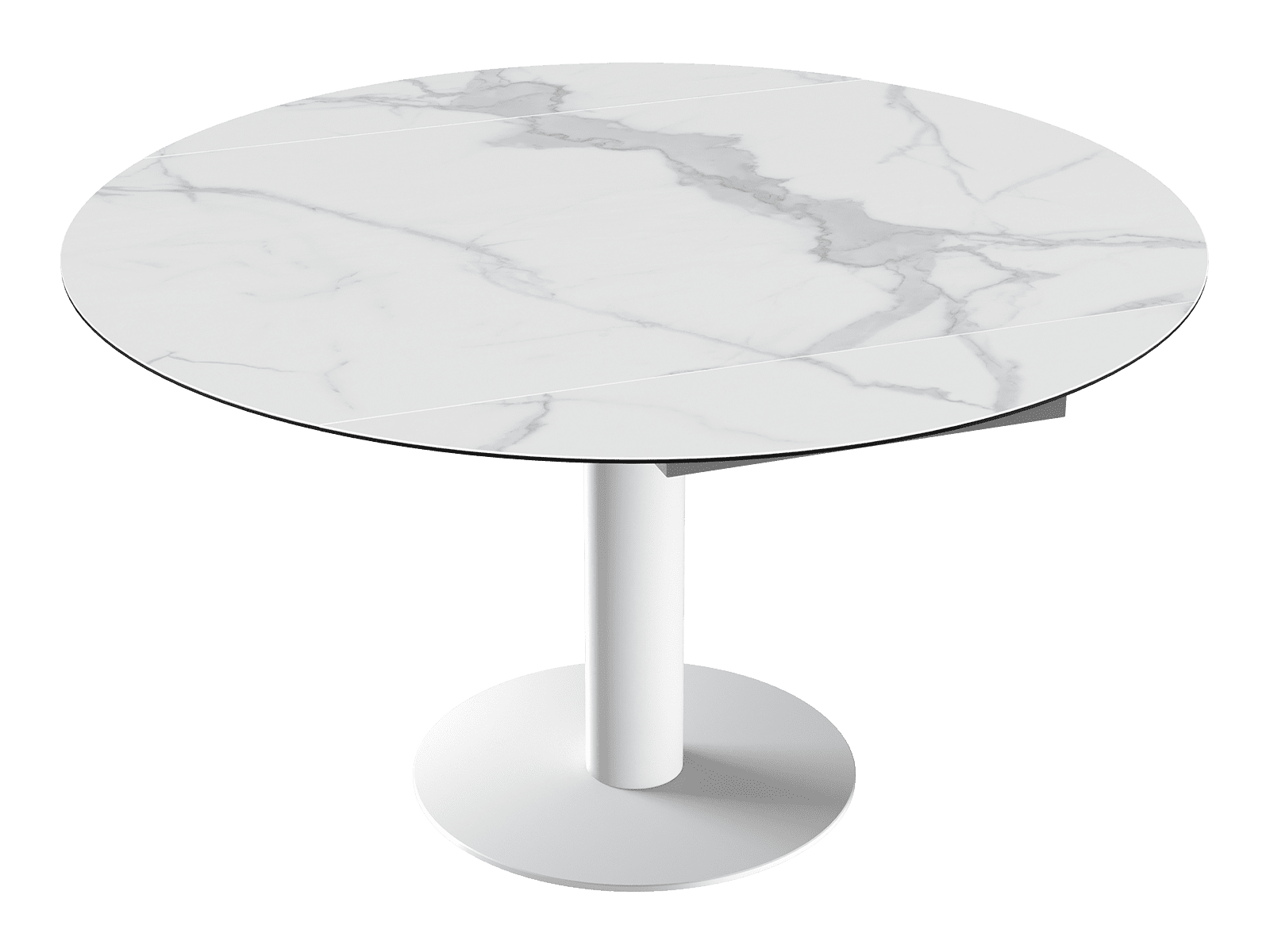 Table ronde blanche en céramique avec effet marbre blanc et gris