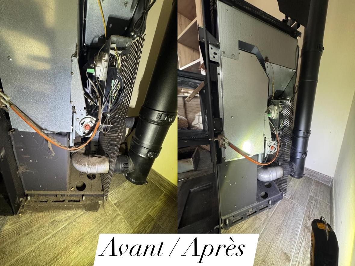 Comparaison de l'intérieur d'une cheminée, montrant le nettoyage et l'entretien.