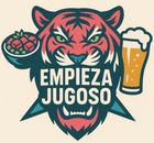 Un tigre sostiene un vaso de cerveza y un tazón de comida.