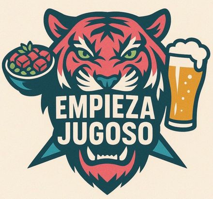Un tigre sostiene un vaso de cerveza y un tazón de comida.