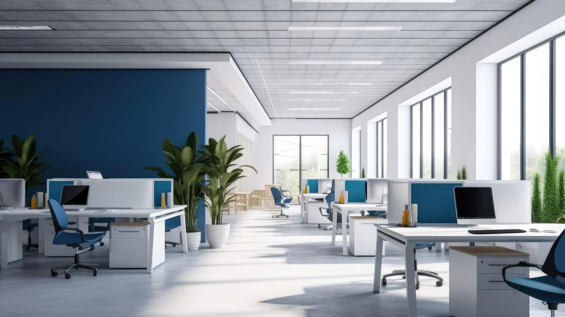 Une salle avec des bureaux