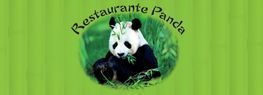 Un oso panda está sobre un fondo verde para el restaurante panda.