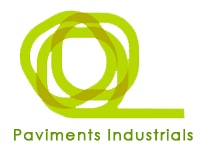El logotipo de Pavimentos Industriales es verde y amarillo.