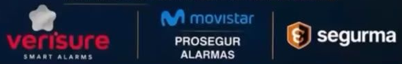 Verisure, Movistar Prosegur Alarmas, and Segurma logos on a dark background