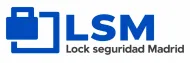 Logotipo de LSM en azul, con un icono de candado y las palabras «Lock seguridad Madrid»