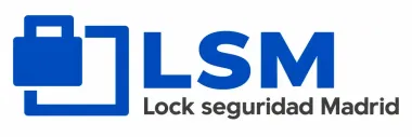 Logotipo de LSM en azul, con un icono de candado y las palabras «Lock seguridad Madrid»
