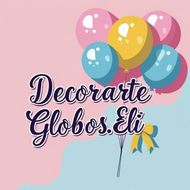 Logotipo de un globo verde y una flor sobre el texto «DECORARTEGLOBOS.ELI»