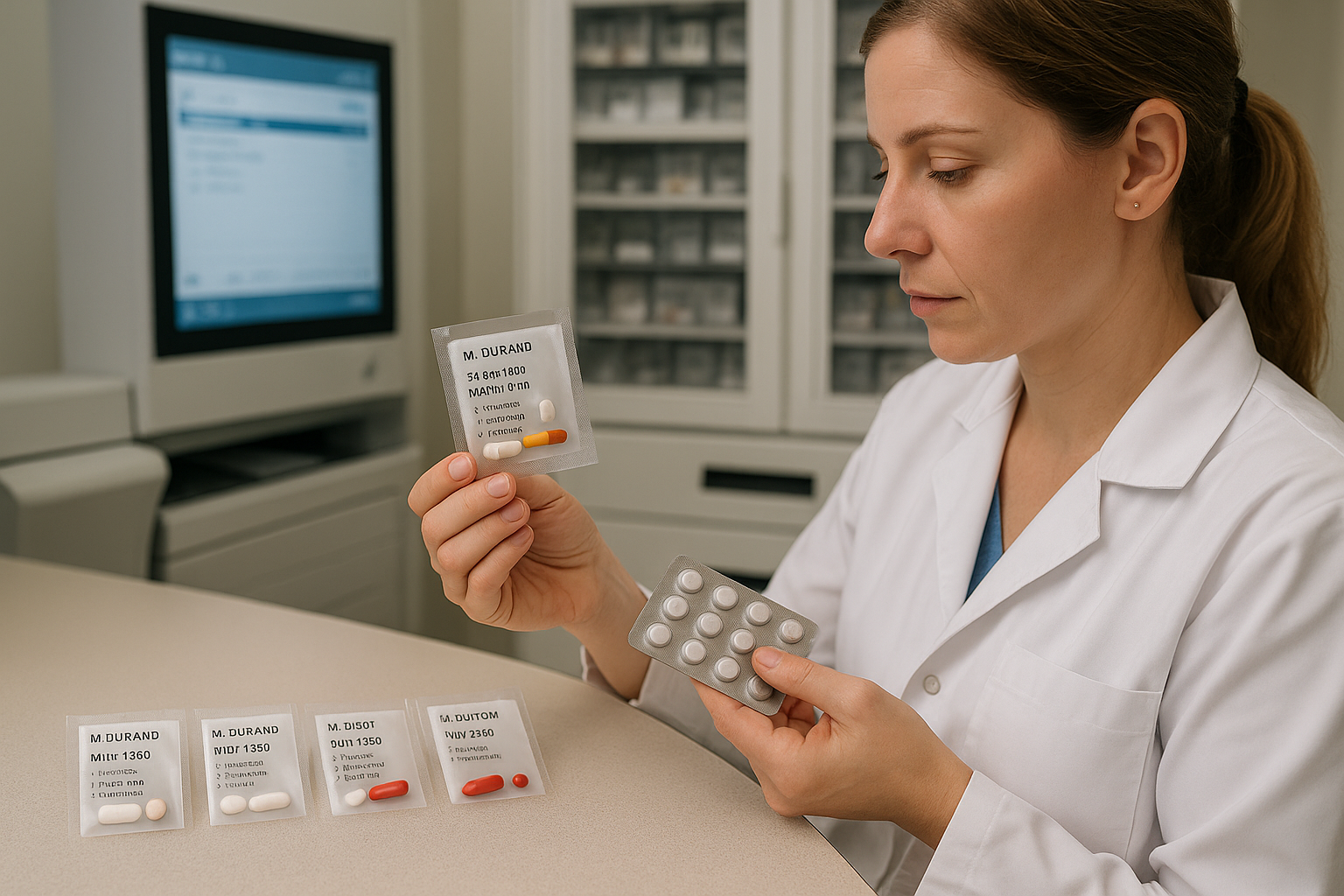 Médicaments rouges et jaunes dans contenant