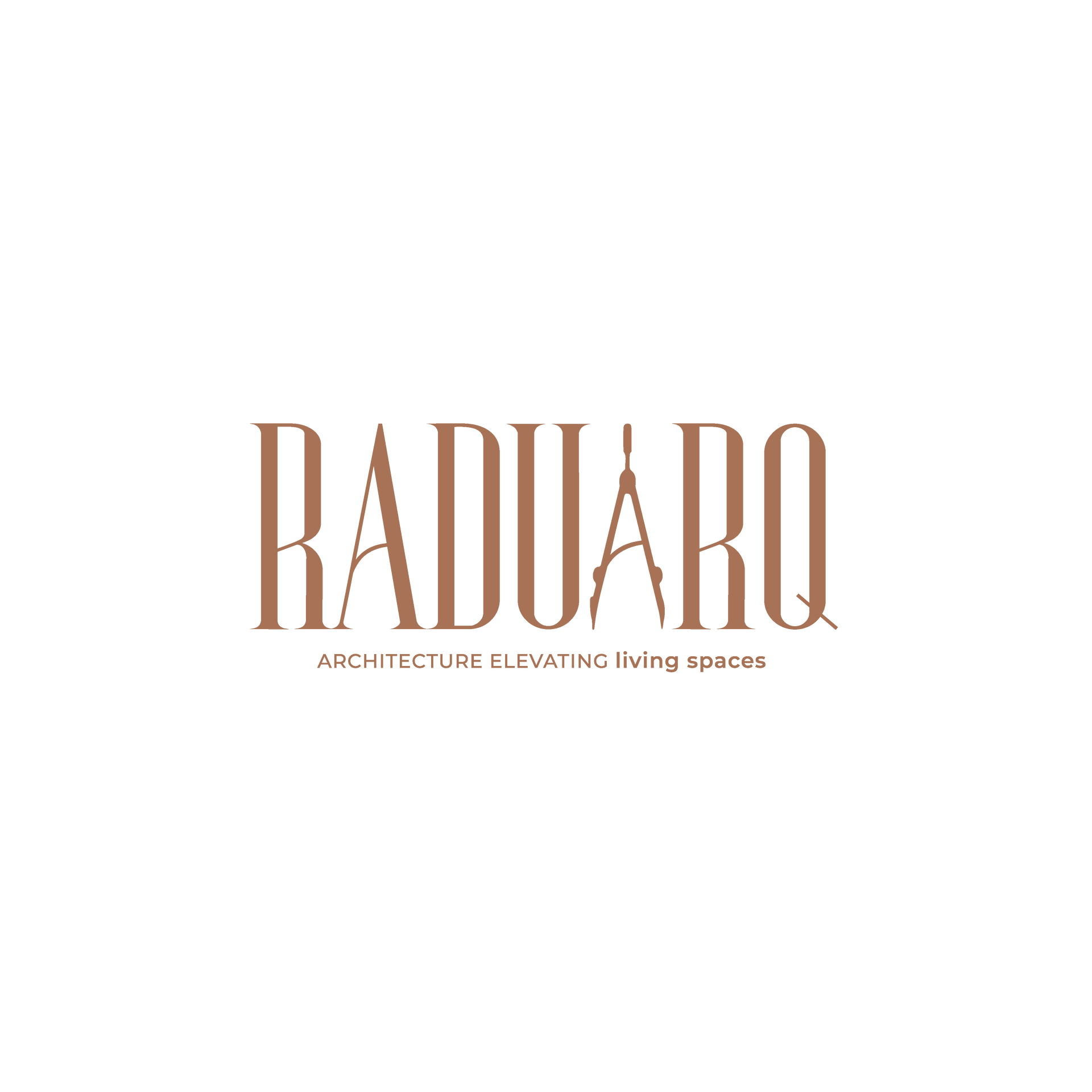 Un logotipo para radu aro arquitectura y diseño con una brújula sobre un fondo blanco.