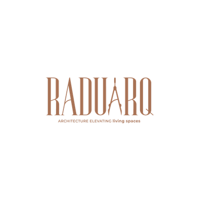 Un logotipo para radu aro arquitectura y diseño con una brújula sobre un fondo blanco.