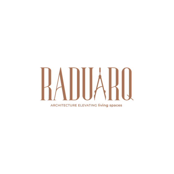 Un logotipo para radu aro arquitectura y diseño con una brújula sobre un fondo blanco.