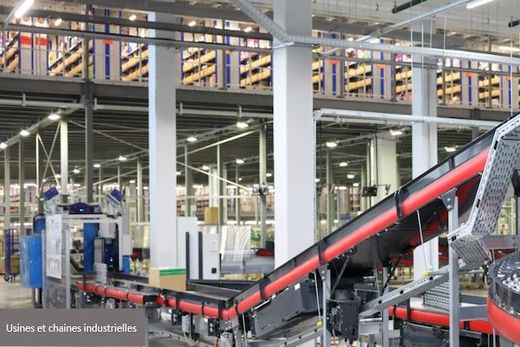 Chaine de fabrication industrielle éclairée par de puissants néons.