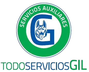 Logotipo de Servicios Auxiliares TODOSERVICIOSGIL en verde y azul, con una «G» y una cabeza de lobo.