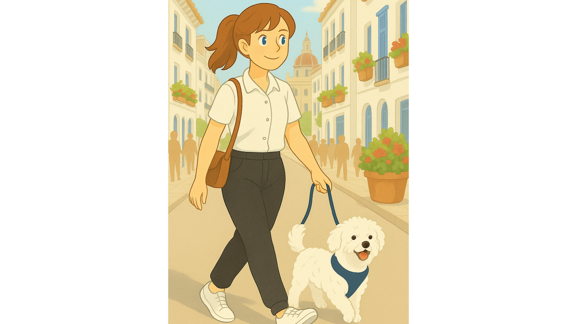 una ilustración mia con pachui caminando  por extramurs, en Valencia