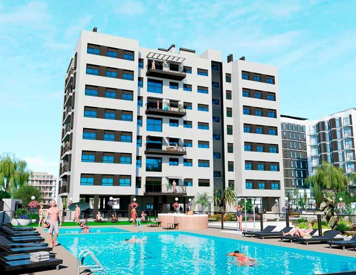 frente del edificio SOL con piscina en Castellón