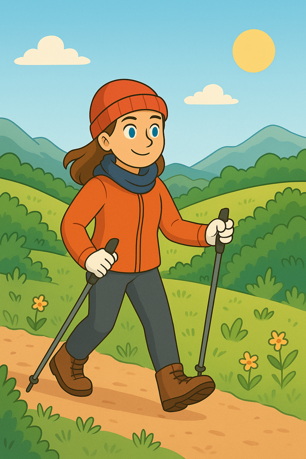 ilustración de mujer haciendo senderismo