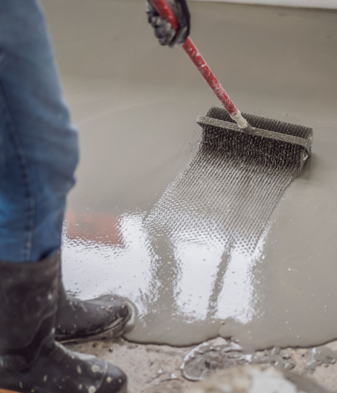 Une personne qui applique un ragréage sur le sol d'une maison.