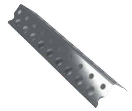 Cornière métallique perforée, utilisée dans la construction de cloisons sèches.