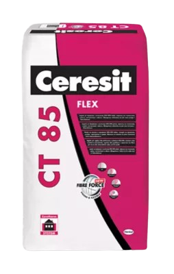 Un sachet de colle à carrelage Ceresit CT 85 Flex.