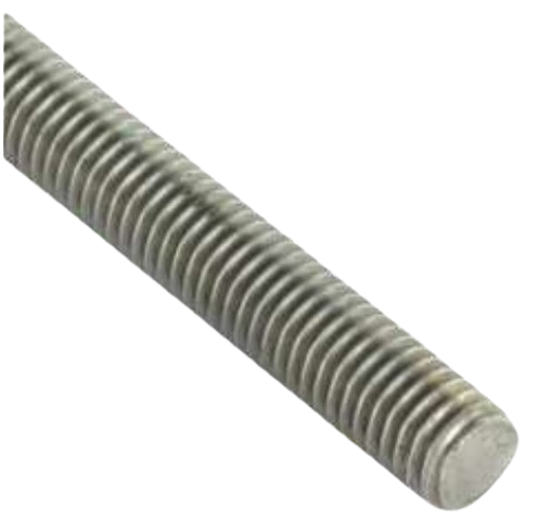Gros plan d'une tige métallique filetée à rainures hélicoïdales.