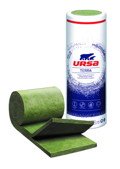 Rouleau d'isolant et emballage Green URSA Terra.