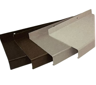 Quatre pièces de solin métallique dans différentes nuances de brun et de gris.