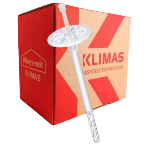 Boîte de chevilles blanches à grosse tête en plastique, de marque Klimas.