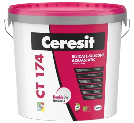 Seau de peinture aquastatique au silicate-silicone Ceresit CT 174.