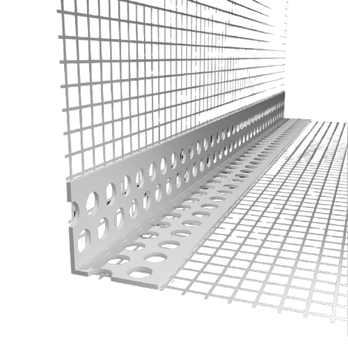 Cornière métallique avec treillis pour renfort de plâtre, prête à être installée.