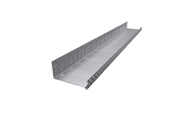Chemin de câbles métallique à côtés perforés.