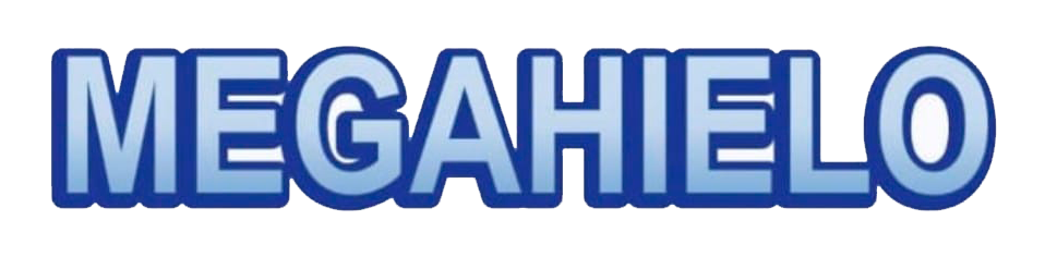 Un logotipo de megahielo azul sobre un fondo blanco