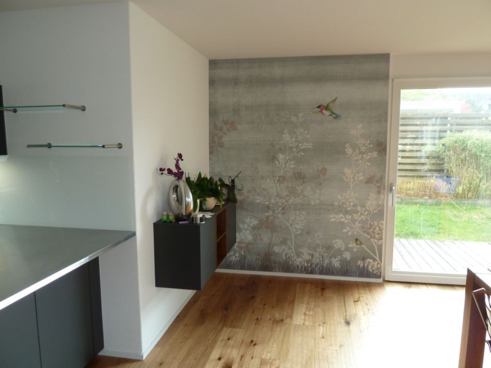 Tapete im Wohnzimmer angebracht durch Maler D. Schmidli GmbH aus Rafz