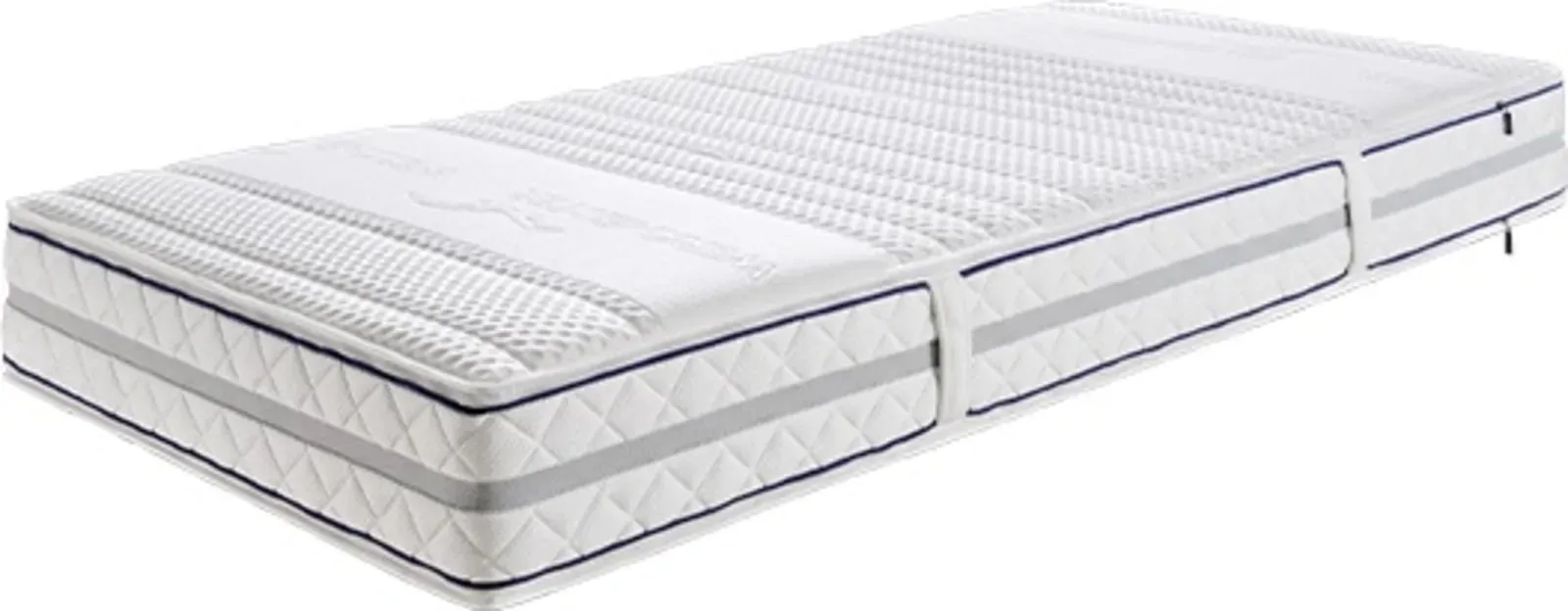 Eine weiße Matratze liegt auf einer weißen Fläche.