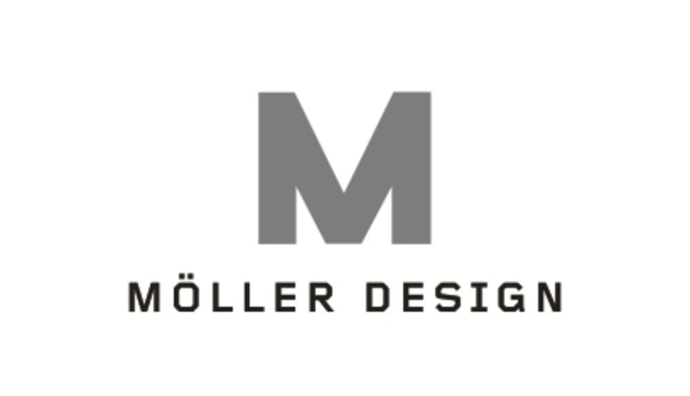 Das Logo von Möller Design ist ein grauer Buchstabe M auf weißem Hintergrund.