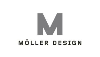 Das Logo von Möller Design ist ein grauer Buchstabe M auf weißem Hintergrund.
