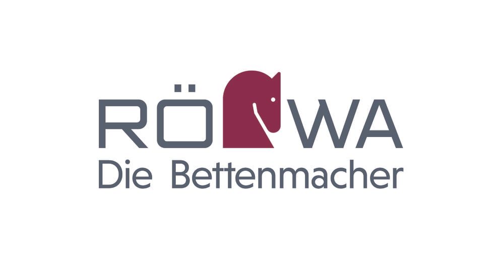 Ein Logo für Röwa die Bettenmacher mit einem Pferd darauf.