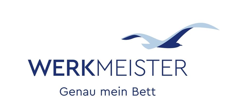 Ein blaues Logo von der Marke Werkmeister genau mein Bett