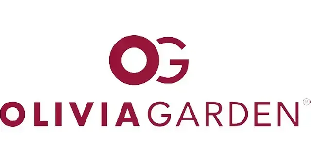 El logotipo de Olivia Garden es rojo y blanco.