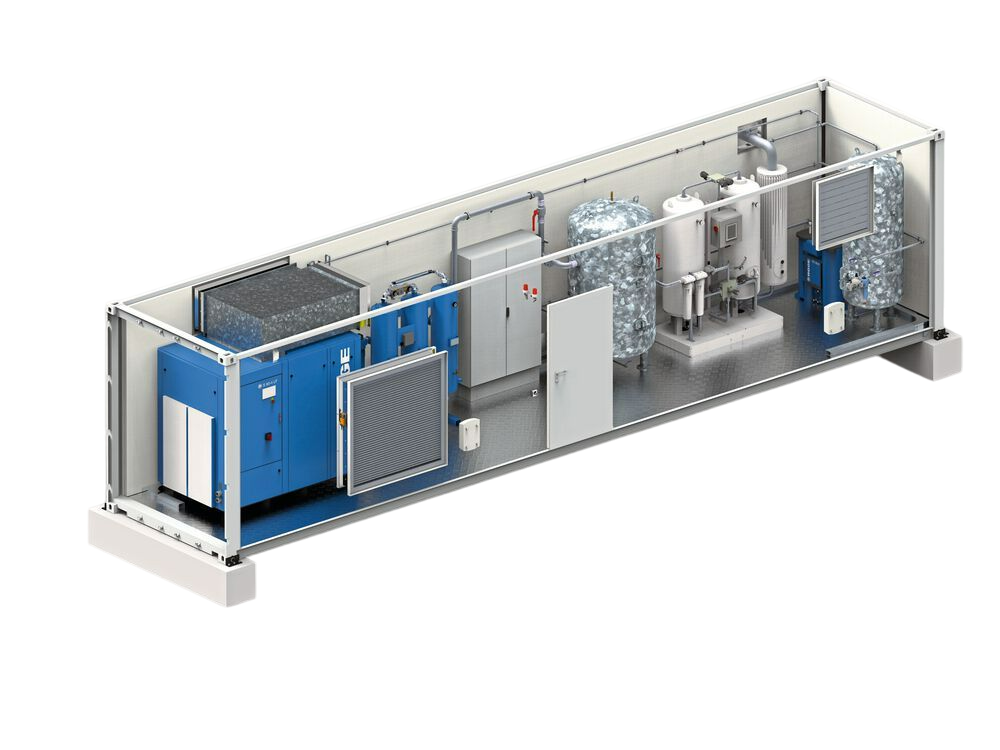 Schéma d'un container avec un équipement d'air comprimé