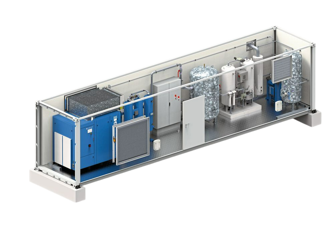 Schéma d'un container avec un équipement d'air comprimé