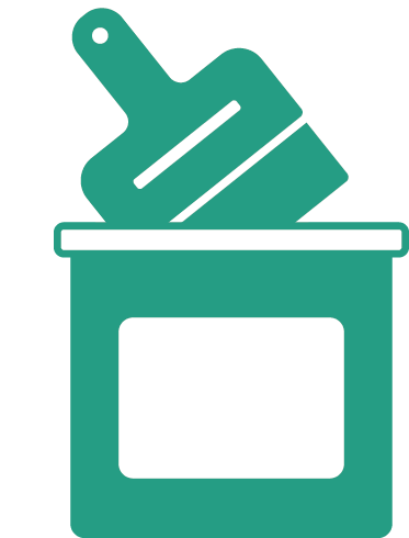 grünes Icon eines breiten Pinsels im Farbeimer