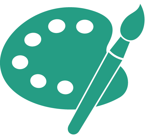 grünes Icon einer Mischpalette mit Pinsel