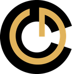 Logotipo de Carmen Durang: una "C" verde brillante y un símbolo de poder sobre un círculo rojo y negro.