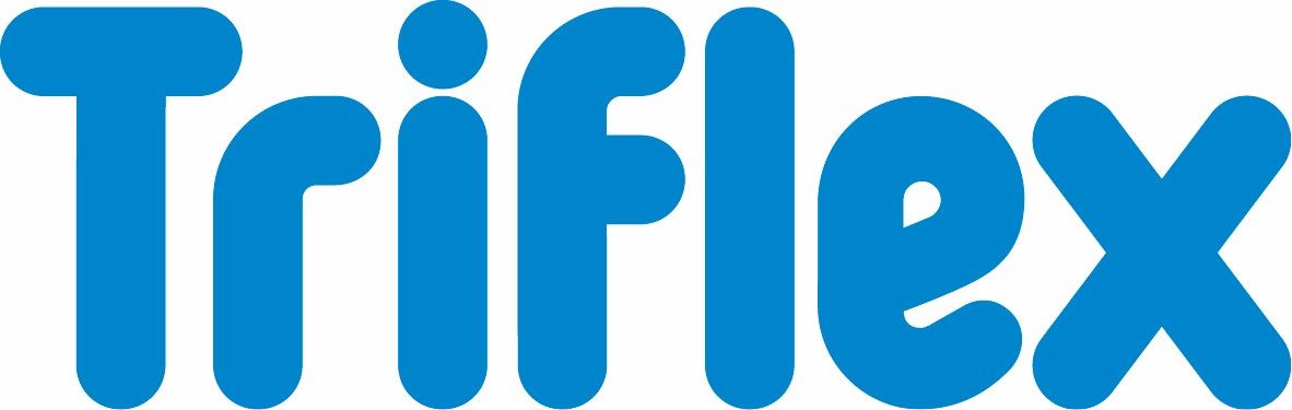 Das Triflex-Logo ist blau und weiß auf weißem Grund.