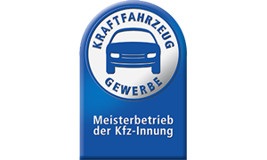 A blue sign that says kraftfahrzeug gewerbe meisterbetrieb der kfz-innung